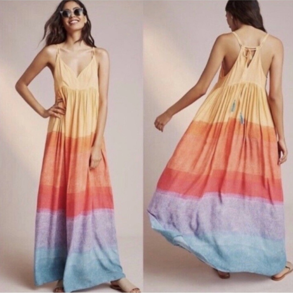 Anthropologie x Carla Weeks Maxi Dress rainbow lightweight